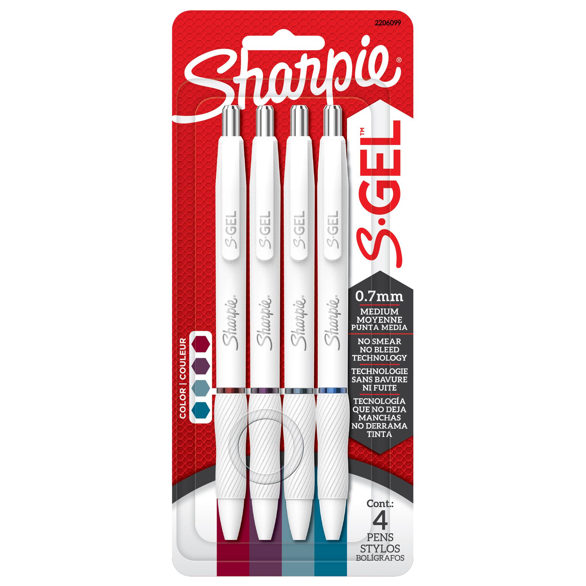 Sharpie® S-Gel™ 0.7mm Medium Point Bold Jewel Pens with White Fashion Barrel, 4ct.